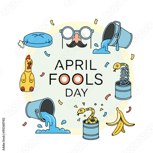 April Fools Day prank concept with funny cartoon characters