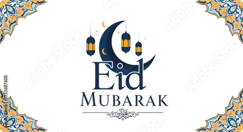 Celebrate Eid al-Fitr and Eid al-Adha with festive greetings and traditional Islamic crescent moon and lantern motifs