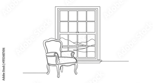 Simple Line Drawing of Armchair.