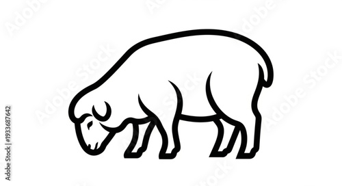 Simple Line Drawing of Bison.
