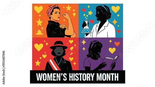 Celebrating diverse women and their achievements in a vibrant collage for Women's History Month.