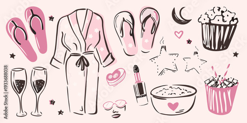 Relaxation and self care items including robes slippers and sweet treats