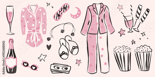 A charming collection of pink sleepwear drinks and relaxing nighttime items