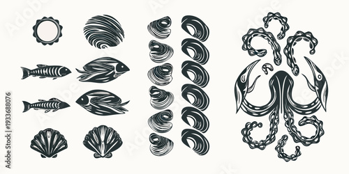 Vintage style illustration of various marine life and seashells