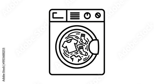 Simple Line Art Washing Machine Icon.