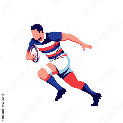 Rugby player running with ball, dynamic action, sport illustration