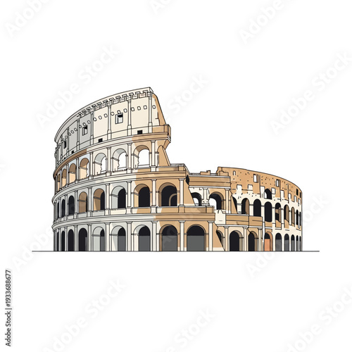 Colosseum Illustration - Iconic Rome Landmark, Ancient Roman Amphitheater Sketch