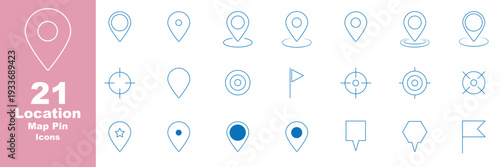 Location map pin icons set, Map marker pointer icon collection vector. Time, date and location editable stroke outline icons set. Address line icons and navigation outline icons set. isolated on white
