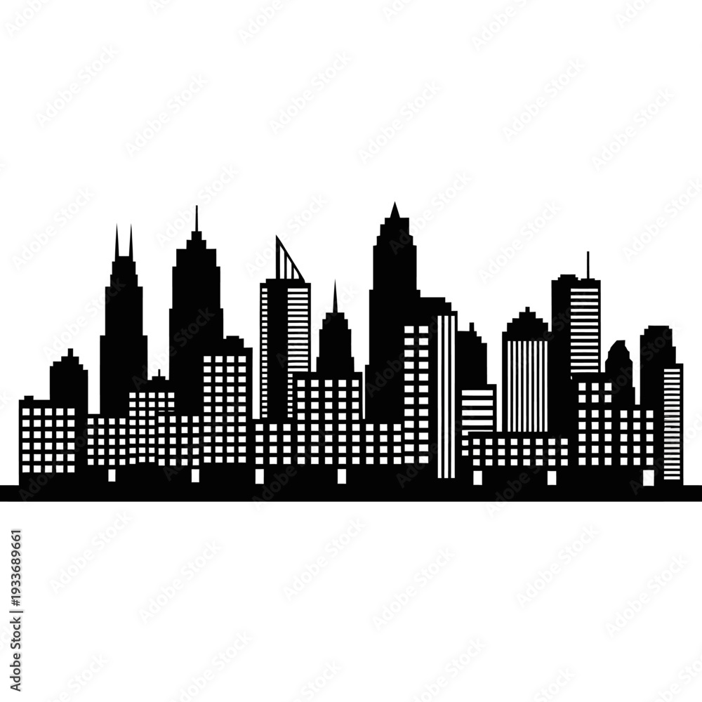 Obraz premium Modern City Skyline Silhouette - Black and White Urban Landscape