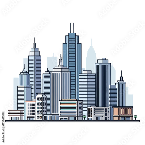 Modern City Skyline Illustration: Tall Buildings, Skyscrapers, Urban Landscape