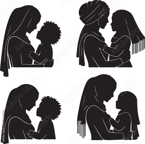 Heartwarming silhouette concept art celebrating the profound bond of maternal love, tenderness, and universal care shared between mothers and their cherished children