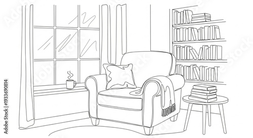 Sketch of Living Room Interior Design.