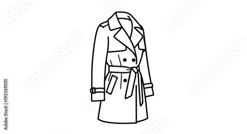 Simple Line Drawing of Trench Coat.