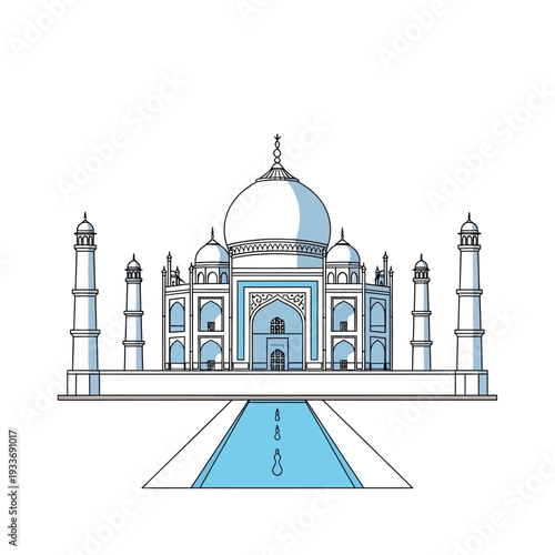 Taj Mahal Landmark Architecture Line Art - India Travel Icon