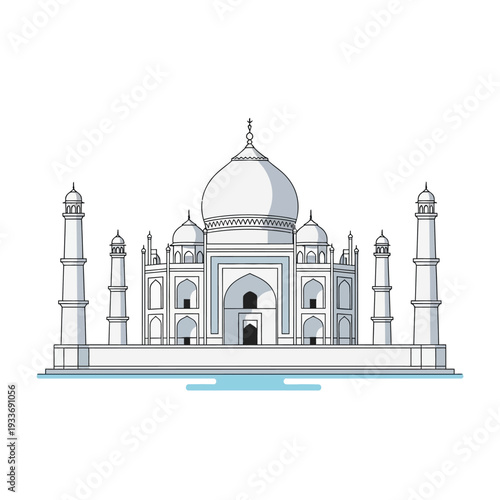 Taj Mahal Landmark Illustration - White Marble Mausoleum in India