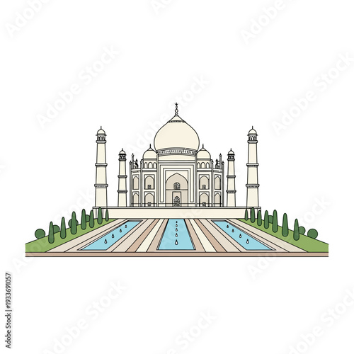 Taj Mahal Monument India Landmark White Marble Architecture Vector Illustration