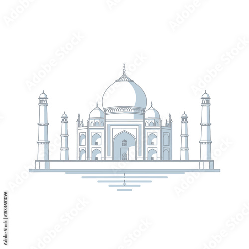 Taj Mahal Outline Icon - Famous Indian Monument, White Silhouette on White Background