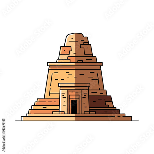 Ancient Egyptian Temple Pyramid Structure with Entrance and Stairs, Flat Illustration
