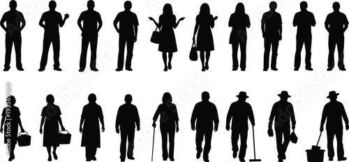 Children silhouettes holding hands in a row, group of diverse boys and girls standing together, childhood friendship vector isolated on white.