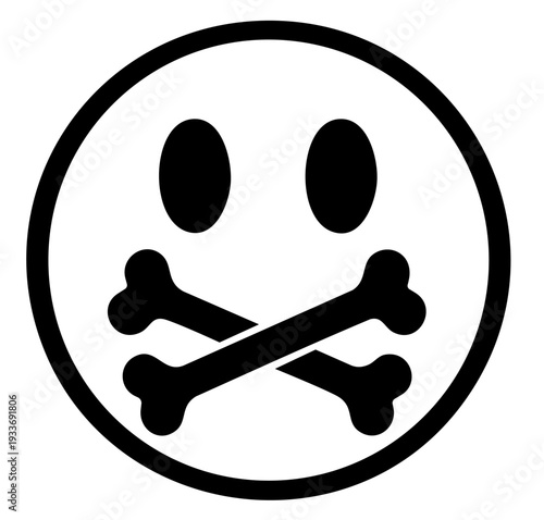 Skull Crossbones Smiley Face Sticker, Gothic Punk Rave Streetwear Graphic, Y2K Horror Emoji