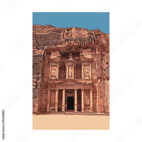 Ancient Nabataean Treasury Facade Carved into Rose Rock, Petra, Jordan