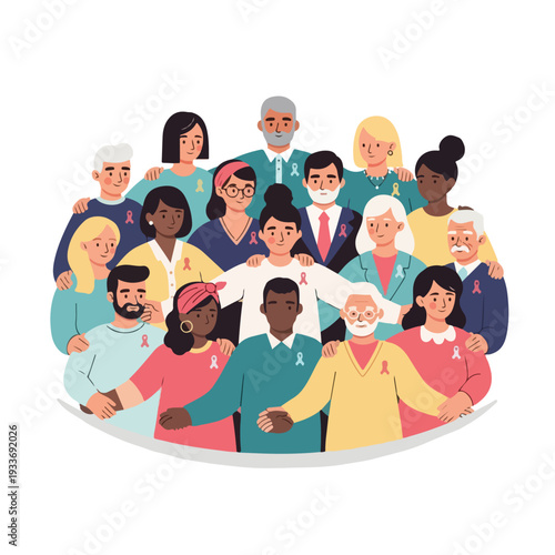 Diverse group of people supporting breast cancer awareness