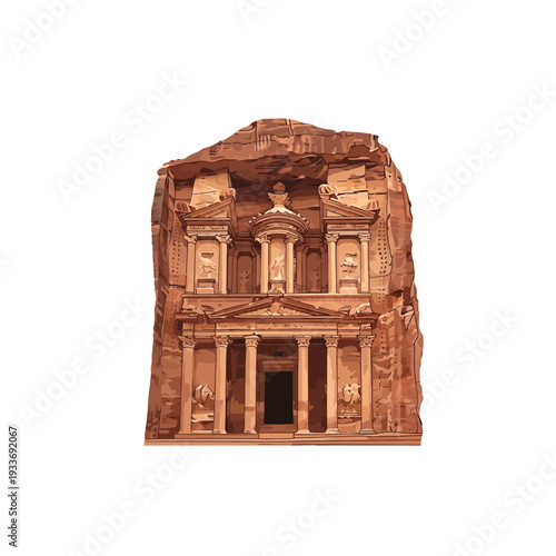 Ancient Petra Treasury facade carved into sandstone mountain, Jordan landmark