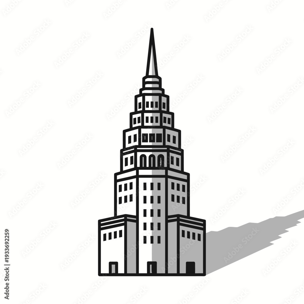 Obraz premium Art Deco Skyscraper Building Icon Vector Illustration - Retro Architecture
