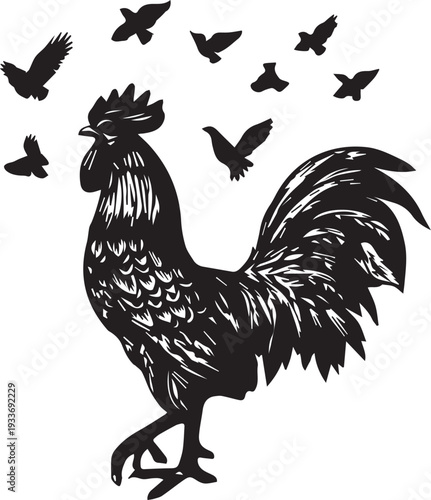 Rooster silhouette logo, flat chicken cock vector for agriculture vintage Rooster isolated on white background