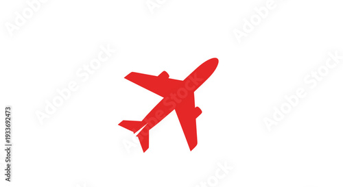 Red airplane silhouette flying on a white background, travel concept