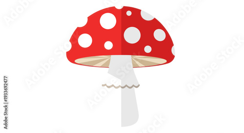 Red Amanita Mushroom with White Spots, Flat Design, Isolated