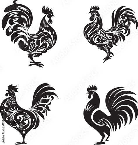 Rooster silhouette logo, flat chicken cock vector for agriculture vintage Rooster isolated on white background