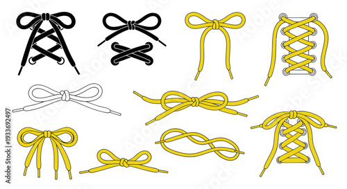 Shoelace Knot Icons: Different Bows and Lacing Styles