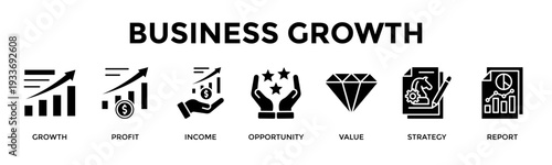 Business Growth Banner Web Icon Vector Illustration Concept For Accelerate Expansion With Strategic Planning And Financial Insight
