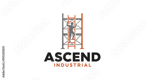 Ascend Industrial Logo Design Featuring a Silhouette Climbing Scaffolding.