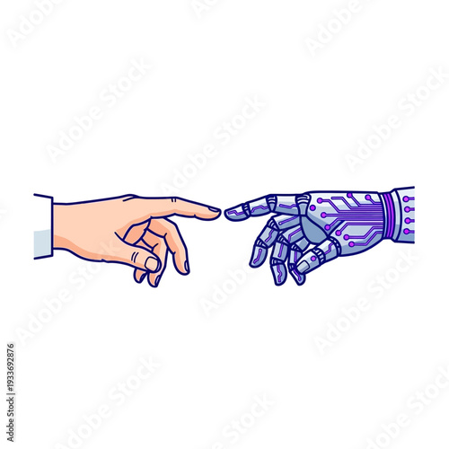 A symbolic touch between human and robot hands, illustrating the profound connection and evolving collaboration between mankind and artificial intelligence in the modern digital age