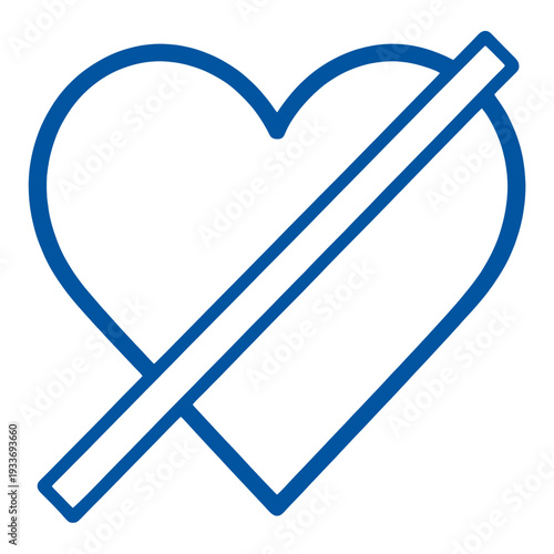 Blue Outline Heart With Diagonal Line Icon for App UI