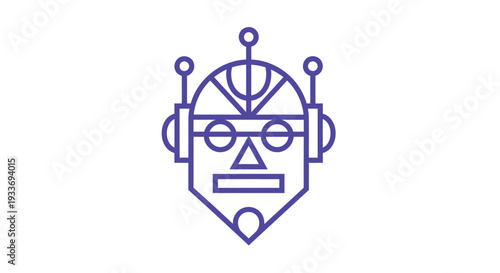 Stylized Robot Head Icon with Futuristic Design Elements.