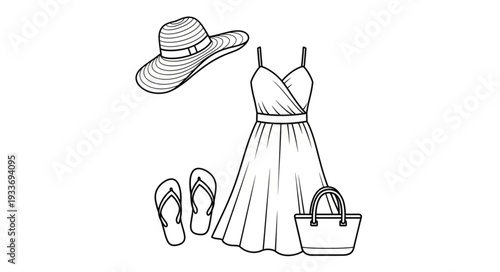 Summer Dress Accessories Hand Drawn Outfit.