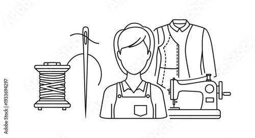 Tailor at Work with Sewing Machine.