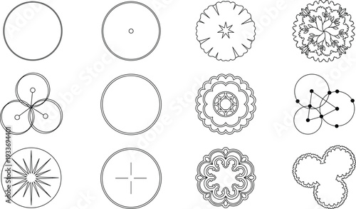 Geometric Circle Design Elements and Mandala Line Art Collection Isolated on White Background Vector Set