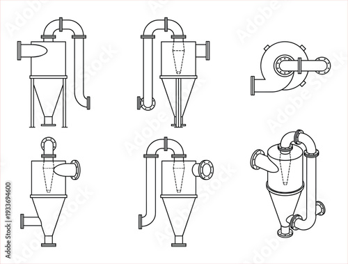 Detailed engineering drawing: Industrial cyclone separator system diagrams