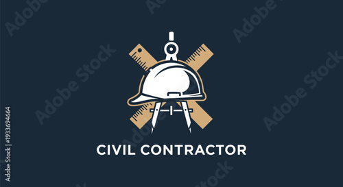 Civil Contractor Logo with Hard Hat, Compass, and Rulers.