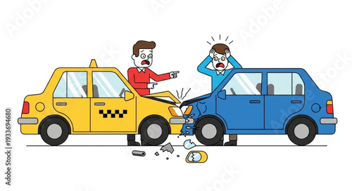 Taxi and Car Collision Accident Scene.