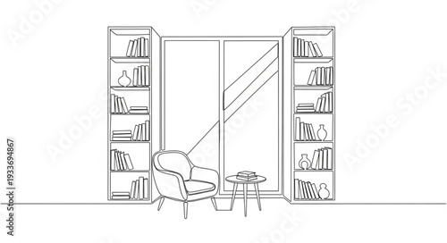Sketch of Sliding Glass Door with Shelves.
