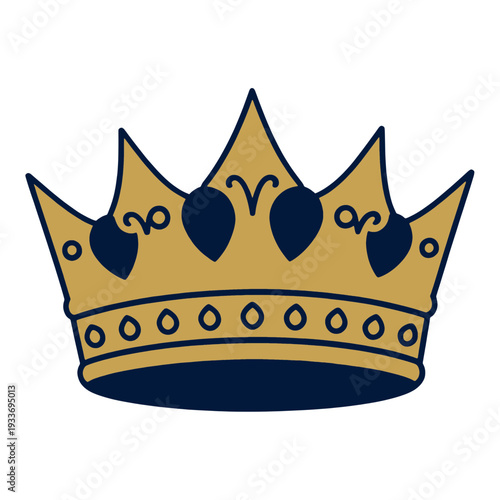 Filled Royal Crown with Heart Motifs Vector Icon for App UI