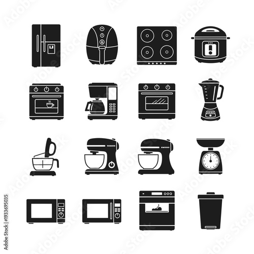A collection of kitchen appliances and gadgets icons