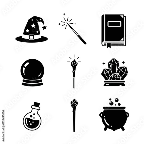 A collection of magical icons for fantasy or wizardry themes