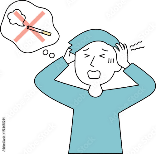 禁煙で苦しむ若い男性単色