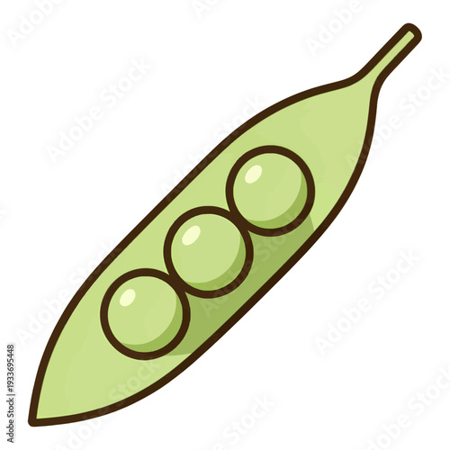 Green Pea Pod With Three Beans Flat Vector Icon for App UI